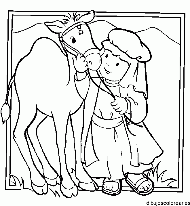 Dibujo de un niño con un camello para colorear