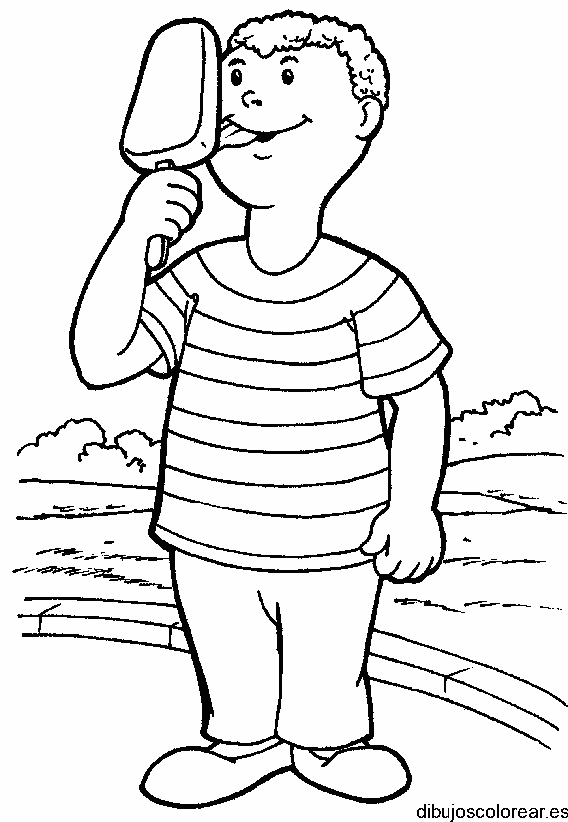 Dibujo de un niño con un helado para colorear