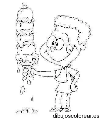 Dibujo de un niño con un helado para colorear