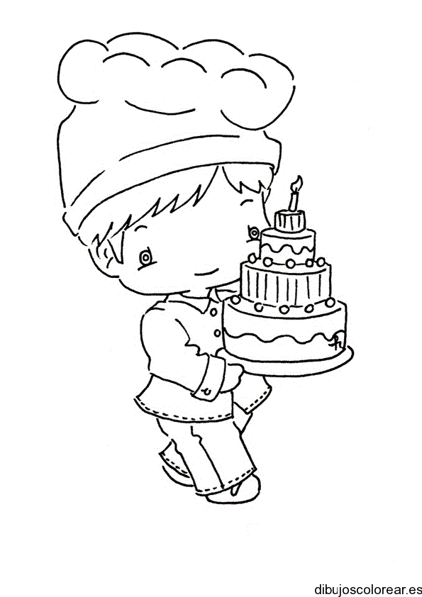 Dibujo de un niño con un pastel para colorear