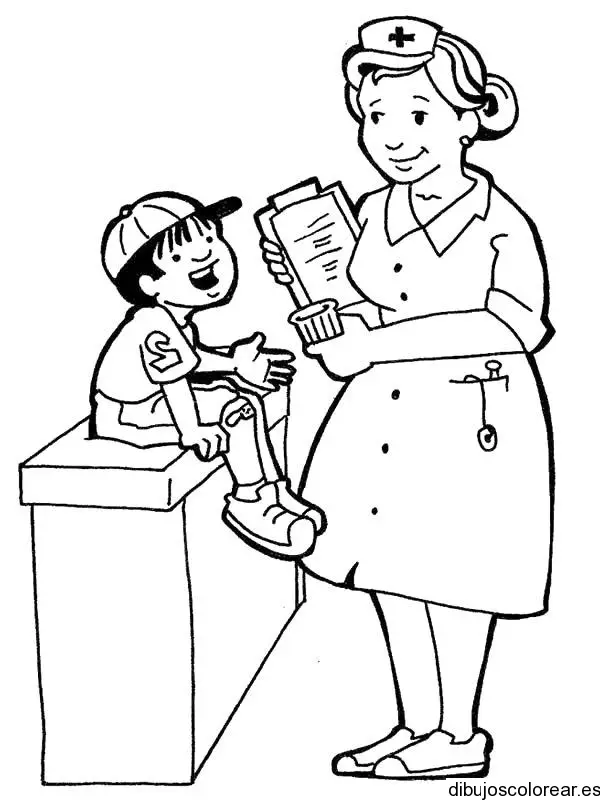 Dibujo de un niño con una enfermera para colorear