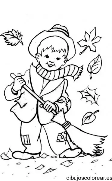 Dibujo de un niño con una escoba para colorear