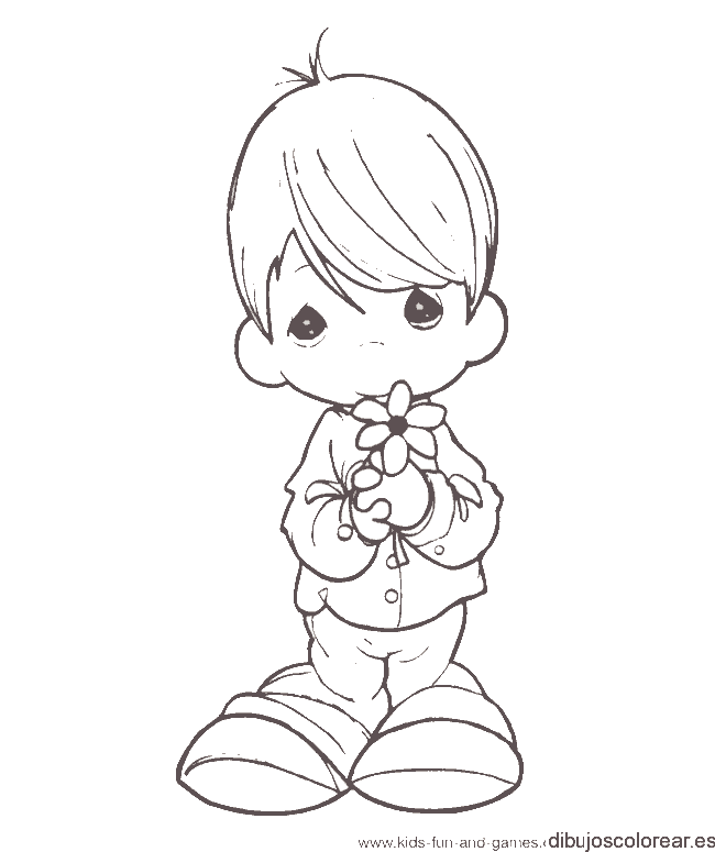 Dibujo de un niño con una flor para colorear