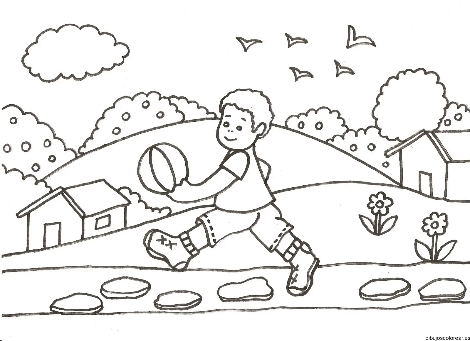 Dibujo de un niño con una pelota para colorear