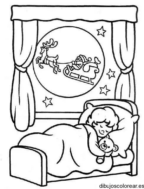 Dibujo de un niño durmiendo en navidad para colorear