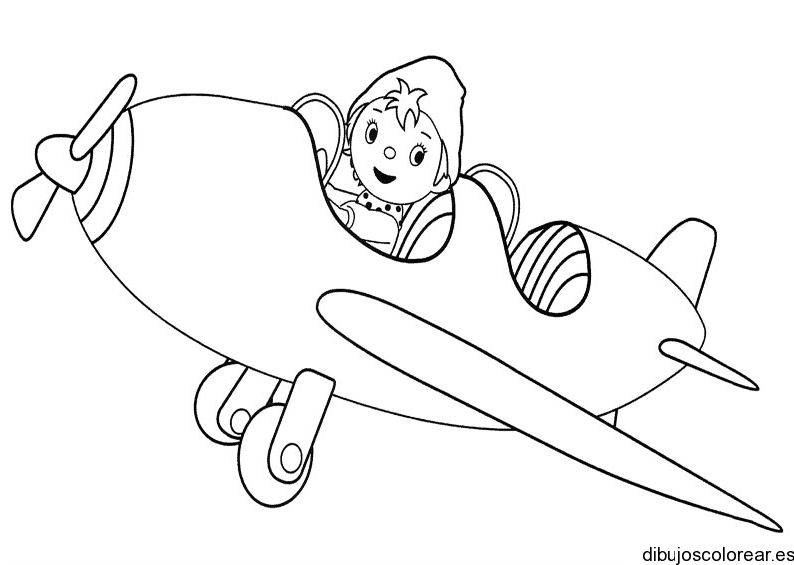 Dibujo de un niño en avión para colorear
