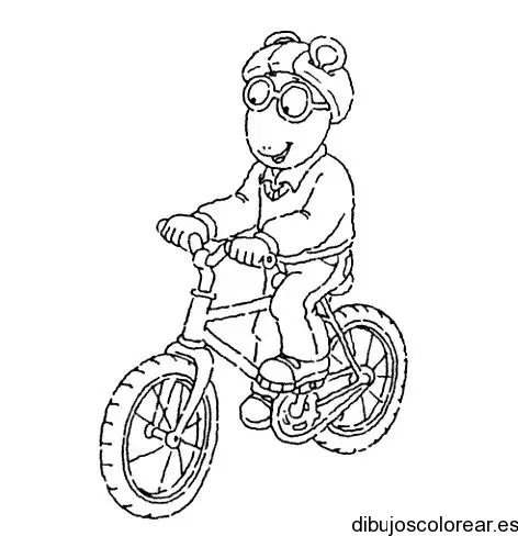 Dibujo de un niño en bicicleta con casco para colorear