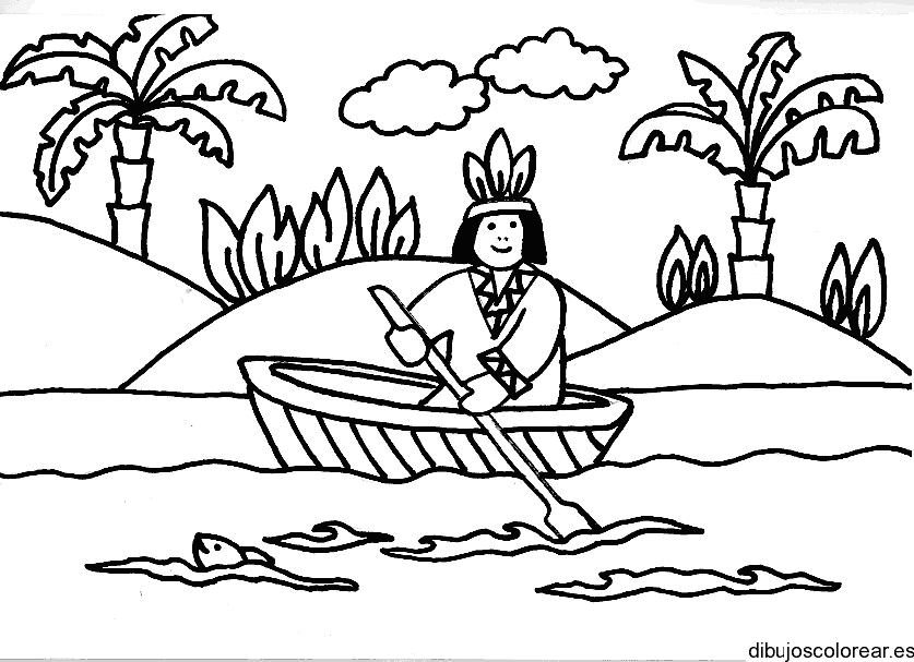 Dibujo de un niño en canoa para colorear