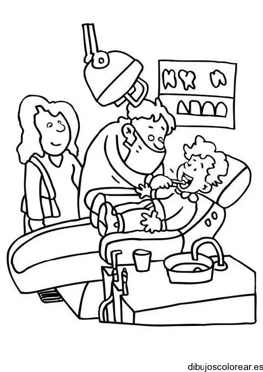 Dibujo de un niño en el dentista para colorear