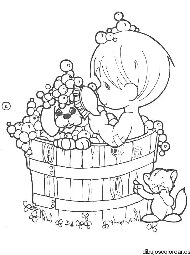Dibujo de un niño en la ducha para colorear