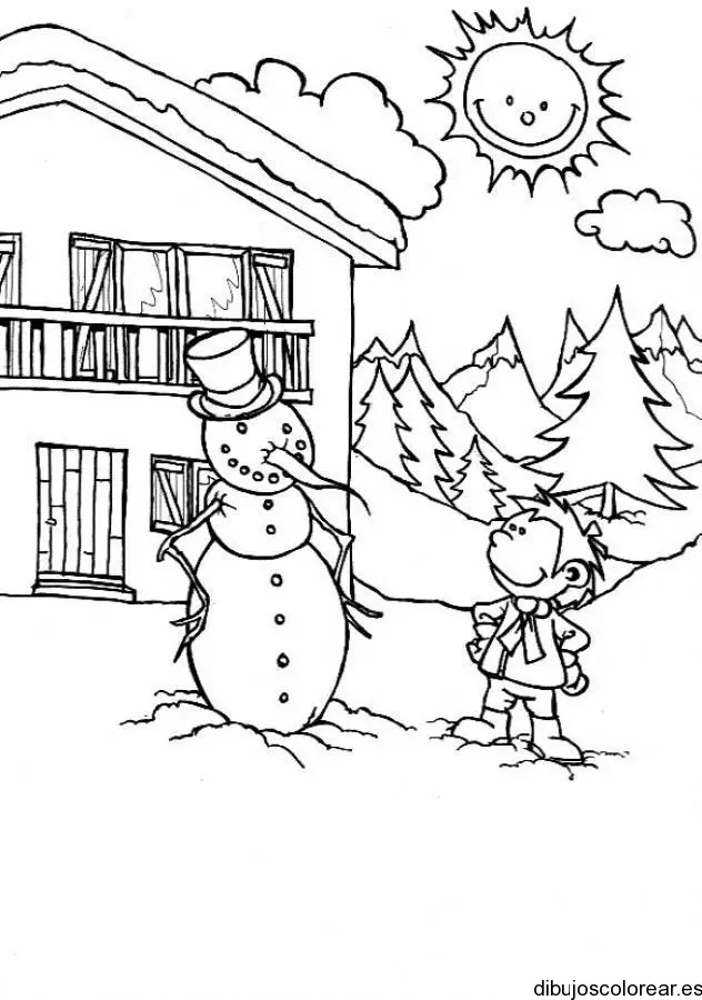 Dibujo de un niño en la nieve para colorear
