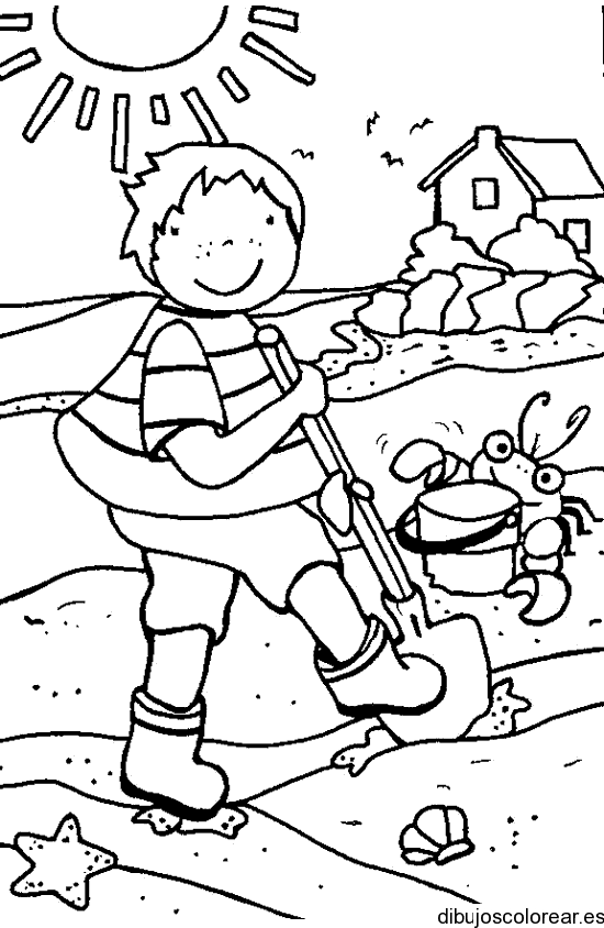 Dibujo de un niño en la playa para colorear