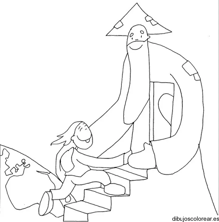 Dibujo de un niño en las escaleras para colorear