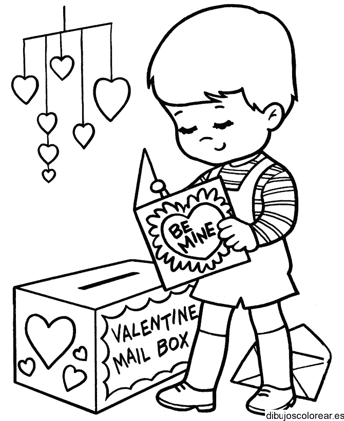 Dibujo de un niño en San Valentín para colorear