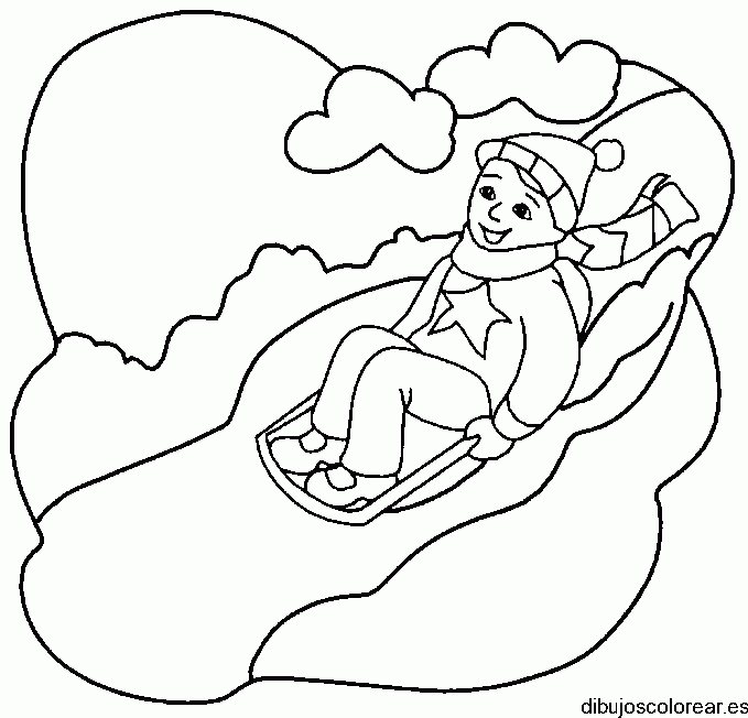 Dibujo de un niño en trineo para colorear
