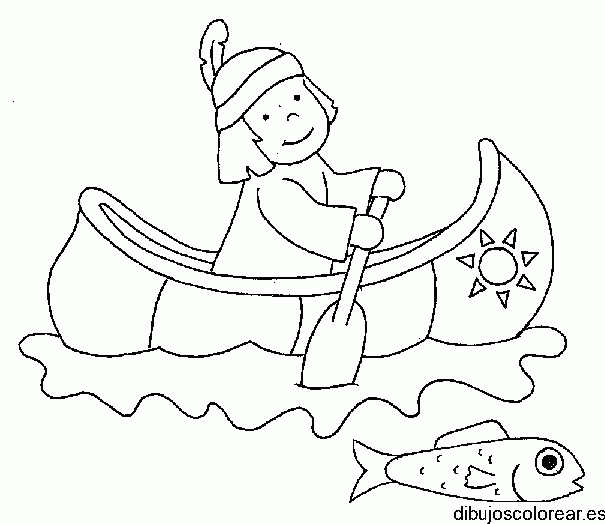 Dibujo de un niño en una canoa para colorear