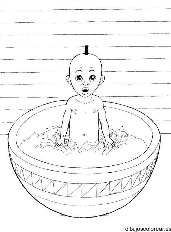 Dibujo de un niño en una tina para colorear