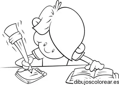 Dibujo de un niño escribiendo para colorear