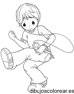 Dibujo de un niño escuchando música para colorear