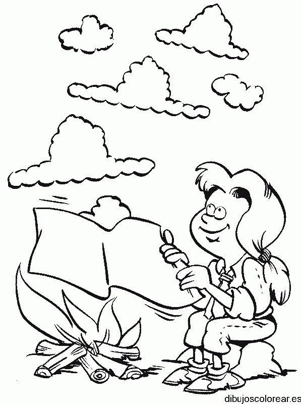 Dibujo de un niño haciendo señales de humo para colorear