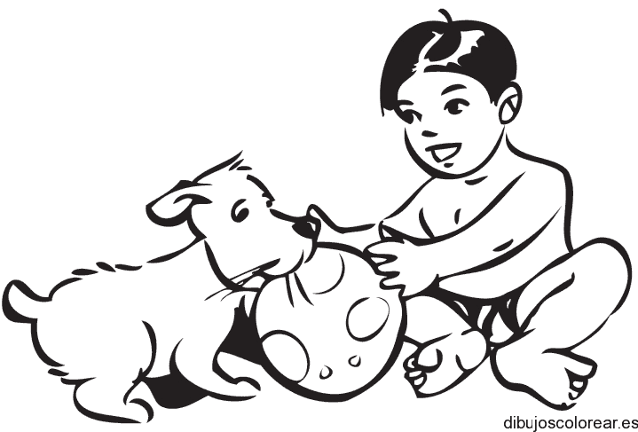 Dibujo de un niño jugando con su mascota para colorear