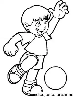 Dibujo de un niño jugando con un balón para colorear