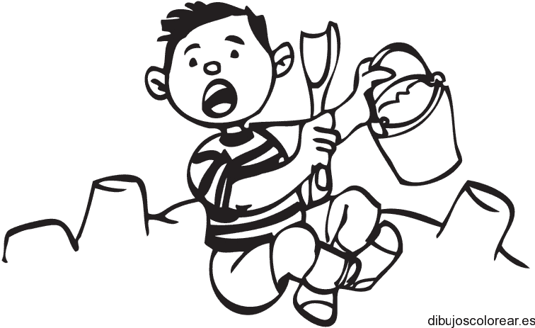Dibujo de un niño jugando en la playa para colorear