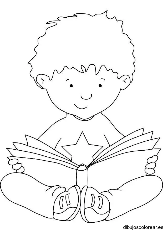 Dibujo de un niño leyendo un libro para colorear