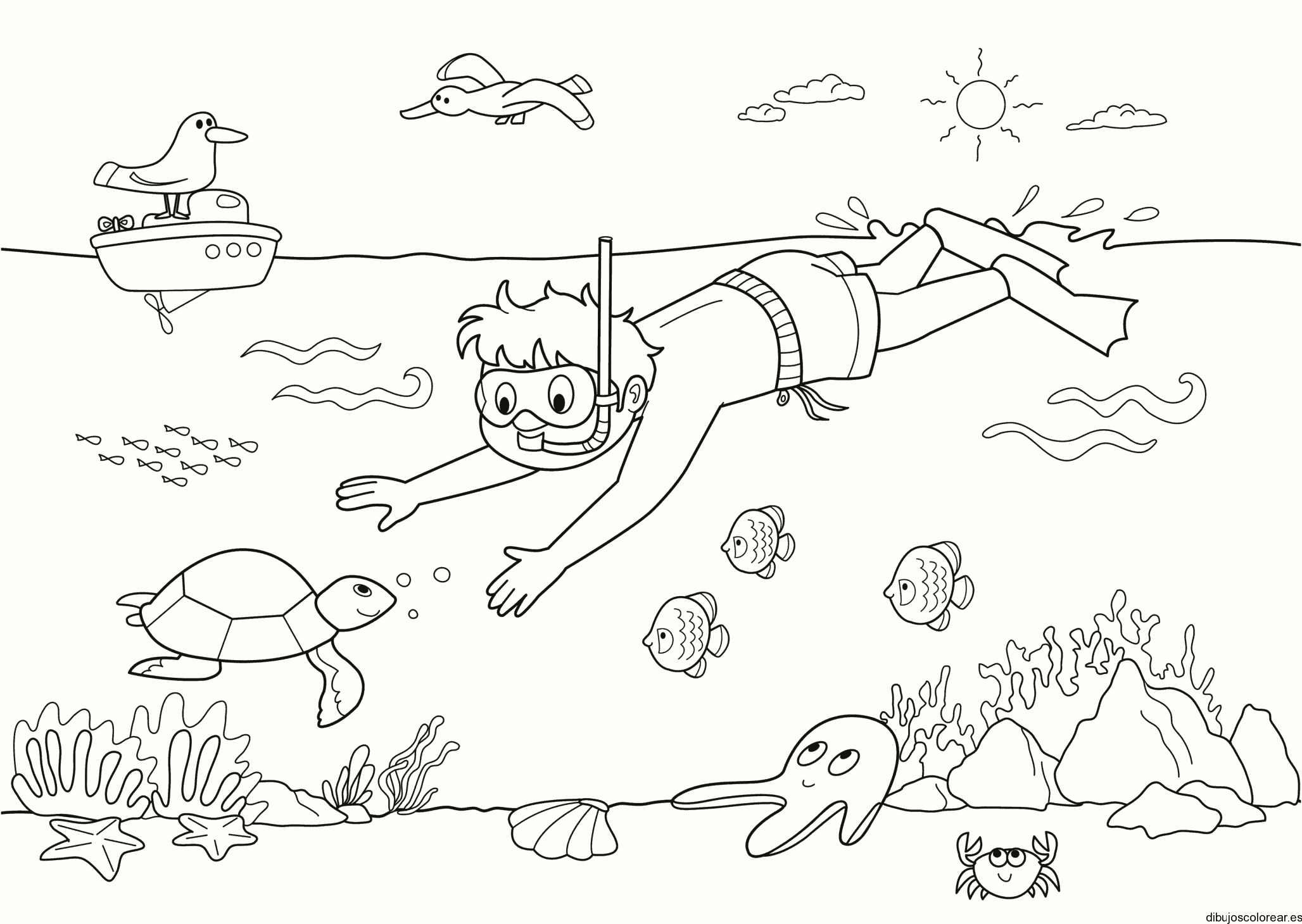 Dibujo de un niño nadando para colorear