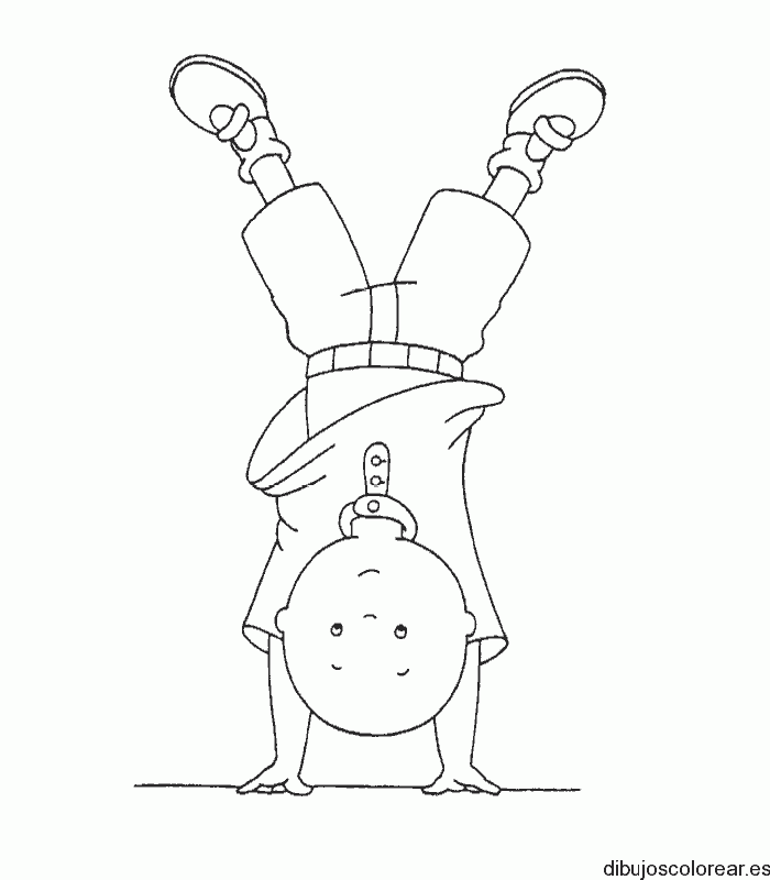 Dibujo de un niño parado de manos para colorear