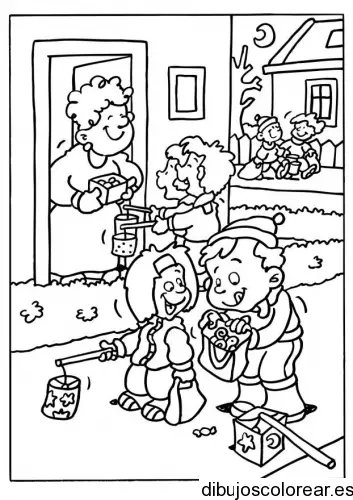 Dibujo de un niño pidiendo golosinas para colorear