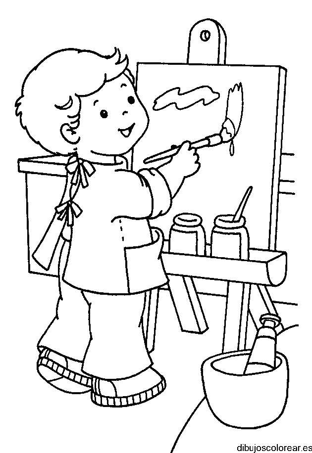 Dibujo de un niño pintando un cuadro para colorear