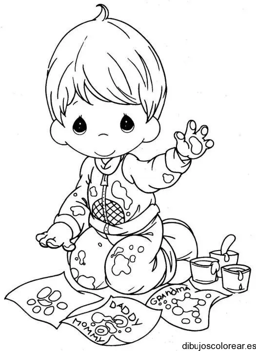 Dibujo de un niño pintando para colorear