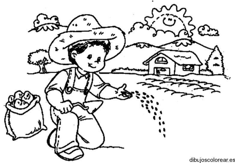 Dibujo de un niño sembrando para colorear