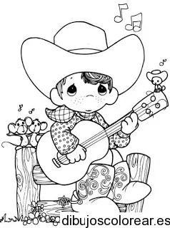 Dibujo de un niño tocando guitarra para colorear