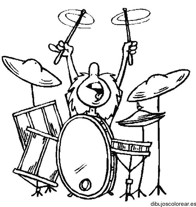 Dibujo de un niño tocando la batería para colorear