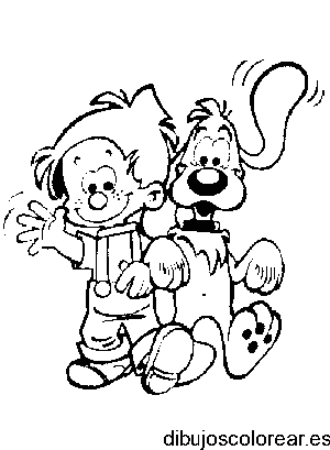 Dibujo de un niño y perro sentado para colorear
