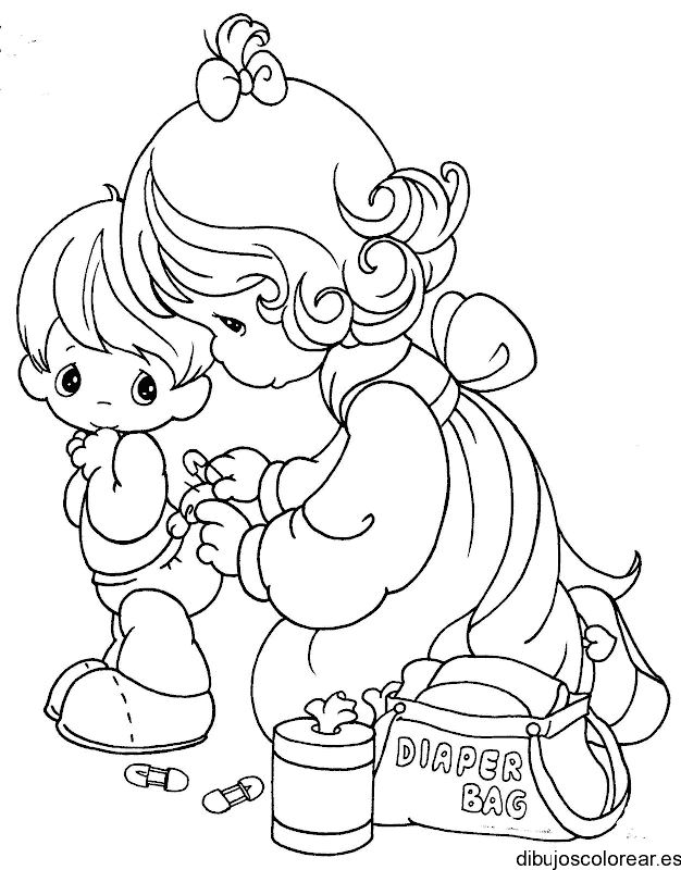 Dibujo de un niño y su madre para colorear