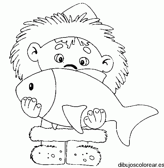 Dibujo de un niño y su pescado para colorear