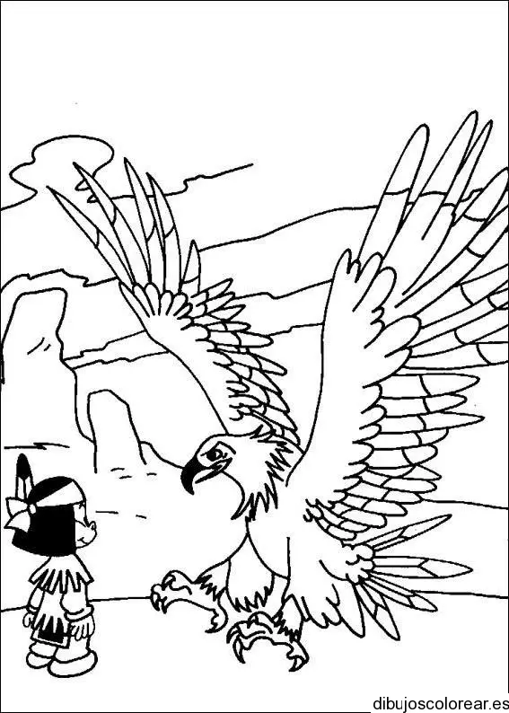 Dibujo de un niño y un águila para colorear