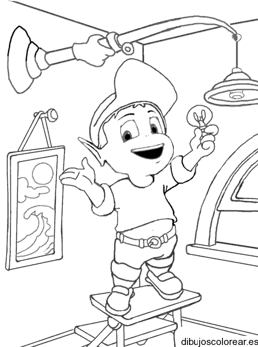 Dibujo de un niño y un bombillo para colorear