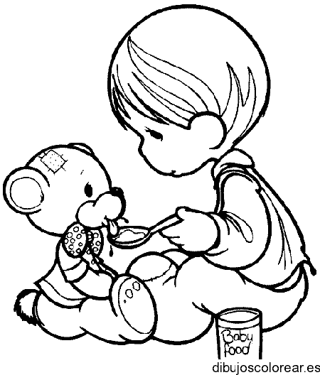 Dibujo de un niño y un osito para colorear