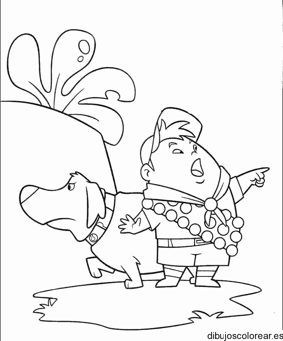 Dibujo de un niño y un perro de UP para colorear