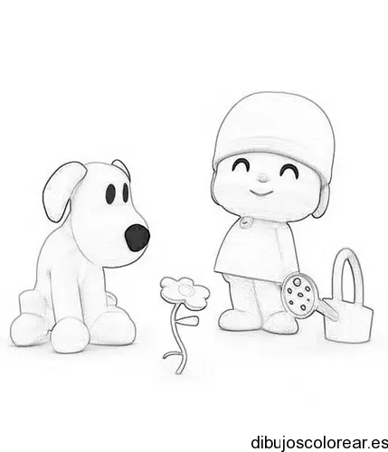 Dibujo de un niño y un perro para colorear