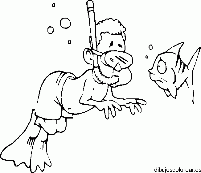 Dibujo de un niño y un pez para colorear