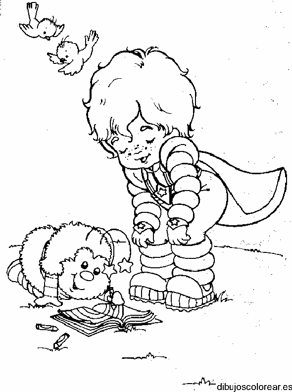 Dibujo de un niño y una abeja para colorear