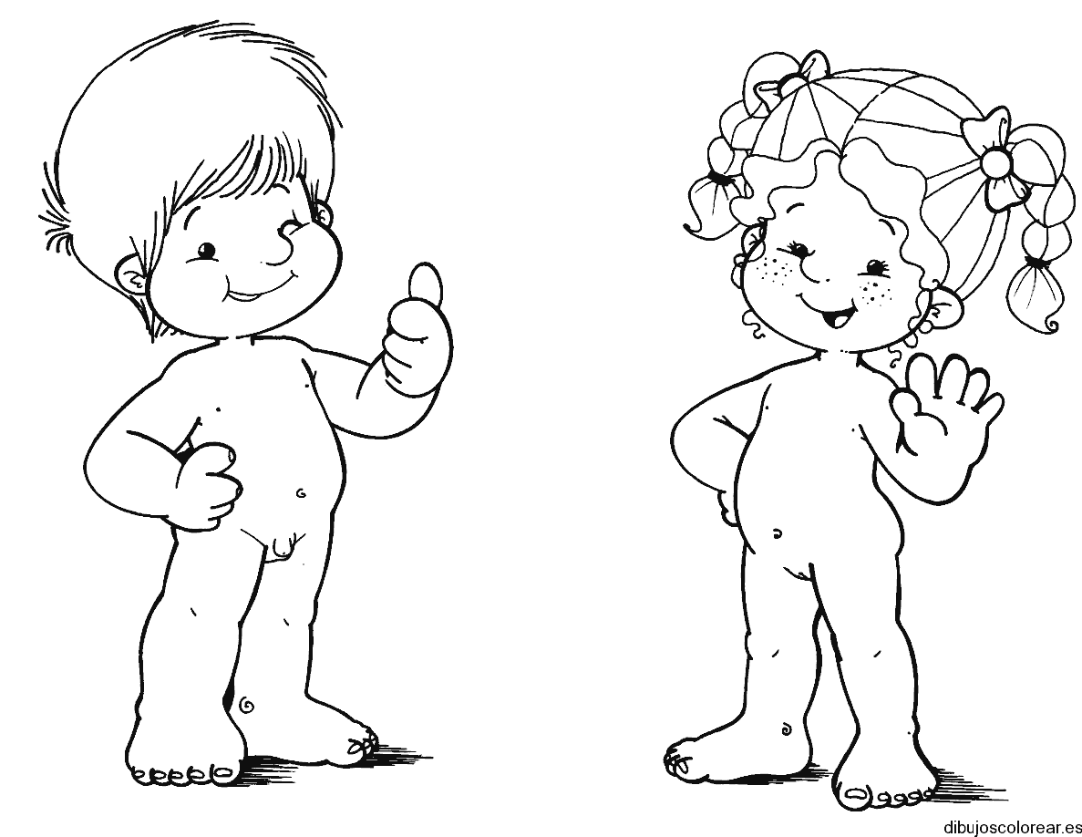Dibujo de un niño y una niña para colorear