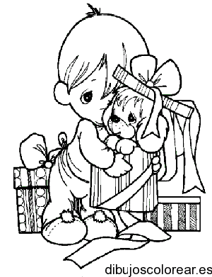 Dibujo de un niño y una perrita para colorear