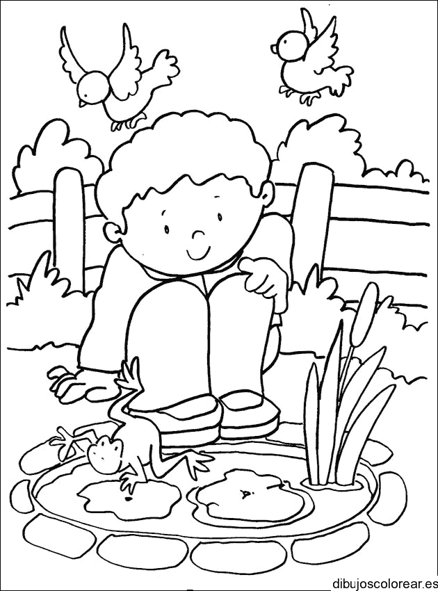 Dibujo de un niño y una rana para colorear