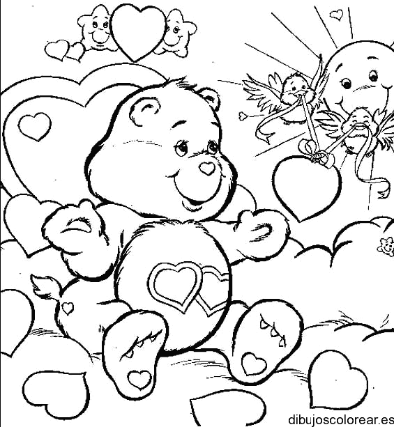 Dibujo de un osito cariño entre corazones para colorear